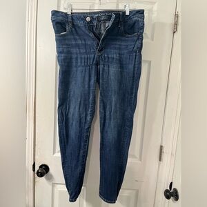 American Eagle Outfitters Medium Blue Denim Jeans with Tan Patch